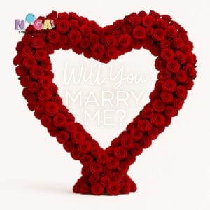 סטנד לב עם פרחים בצבע אדום