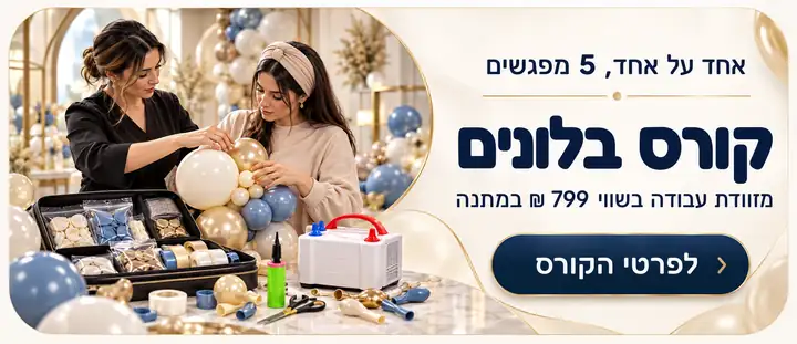 קורס בלונים אחד על אחד, 5 מפגשים, מזוודת עבודה בשווי 799 ₪ במתנה
